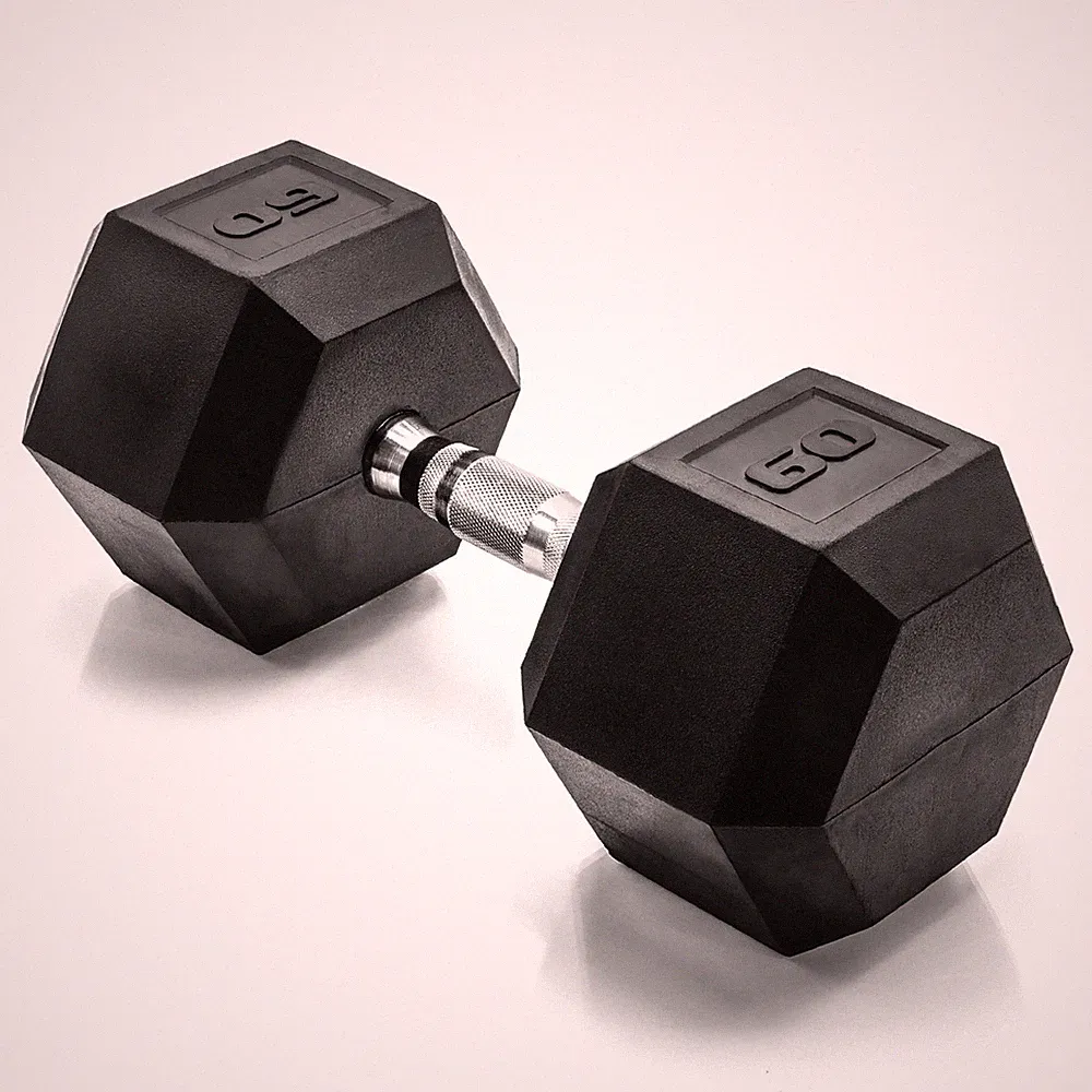 60 lb Rubber Coated Hex Dumbbell Barbell Hand Weight Single Chrome Handle