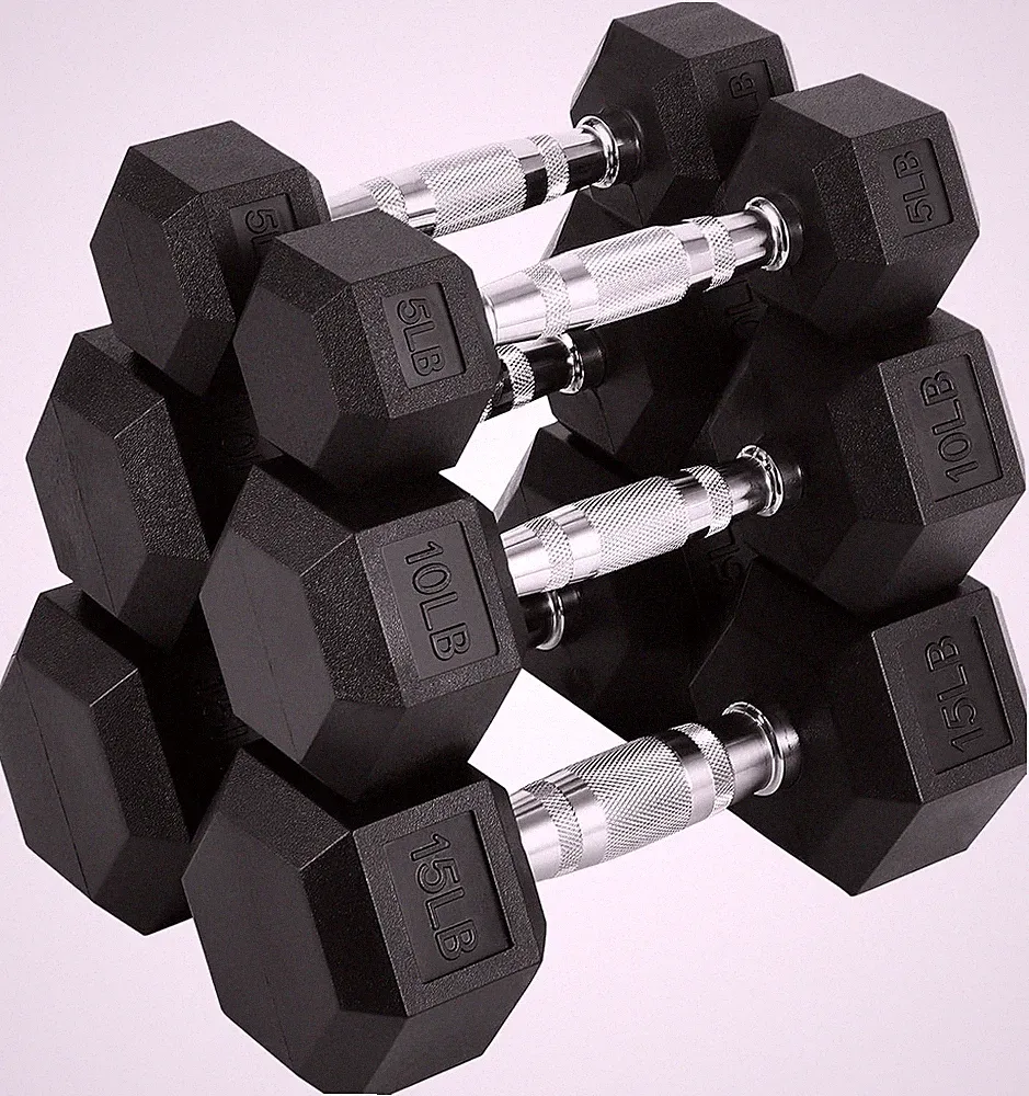 60LB-110LB Hex Dumbbells Set, Rubber Coated Hex Dumbbell Weights