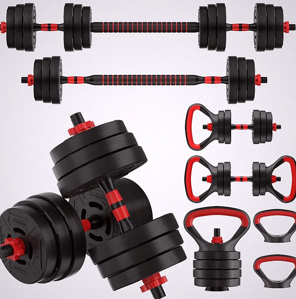 60LB 4-in-1 Portable Changeable Dumbbell, Barbell, and Kettlebell Set Adjustable