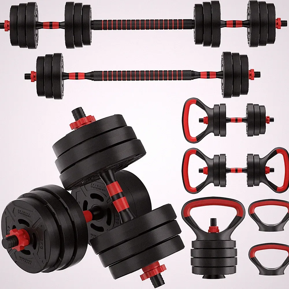 60LB 4-in-1 Portable Changeable Dumbbell, Barbell, and Kettlebell Set with Adju