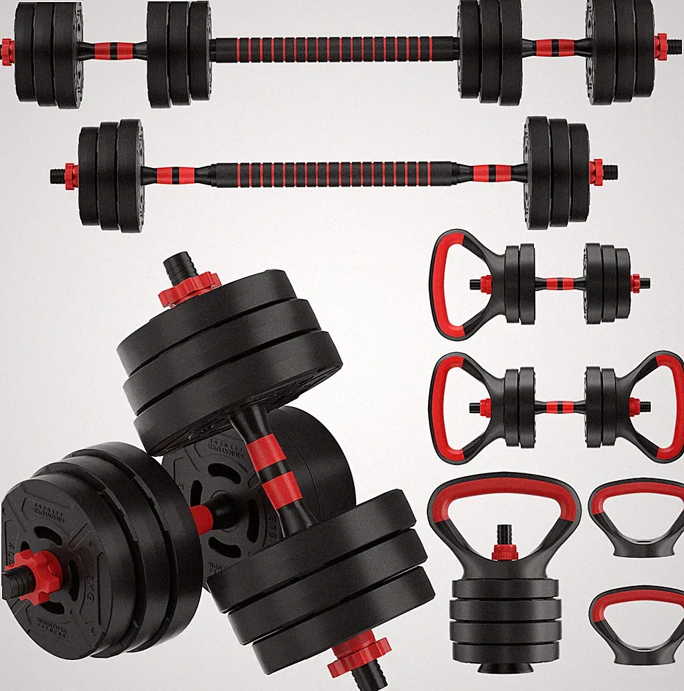 60LB 4-In-1 Portable Changeable Dumbbell Barbell Kettlebell Set Adjustable Weigh