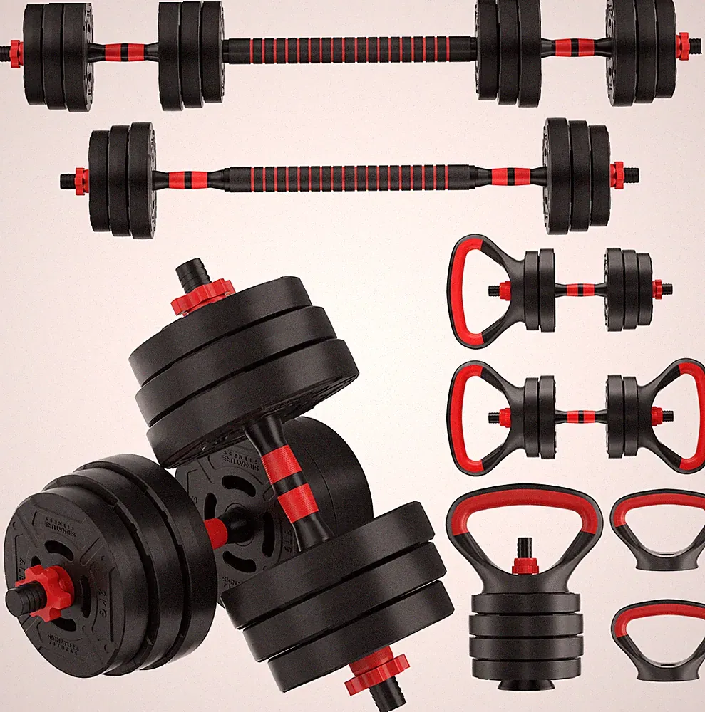 60LB 4-N-1 Portable Adjustable Dumbbell Barbell & Kettlebell Set Multifunctional