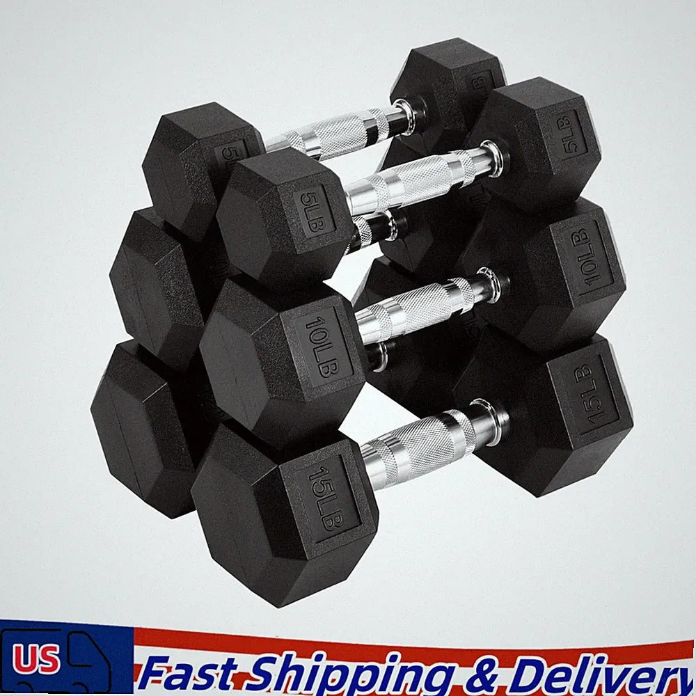60LB Hex Dumbbells Set Rubber Coated Hex Dumbbell Weights Black