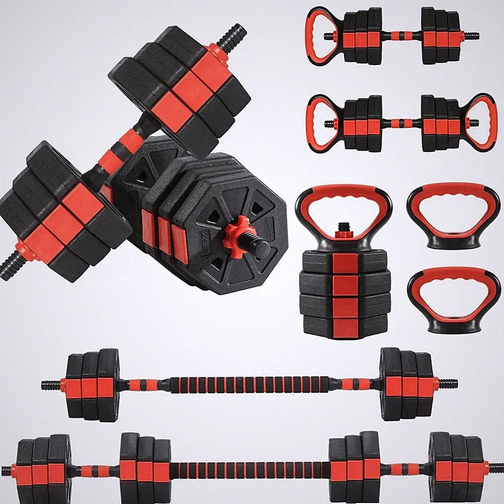 66LB Adjustable 4-1 Dumbbell Set Barbell Kettlebell Gym Weight Anti-Roll Octagon