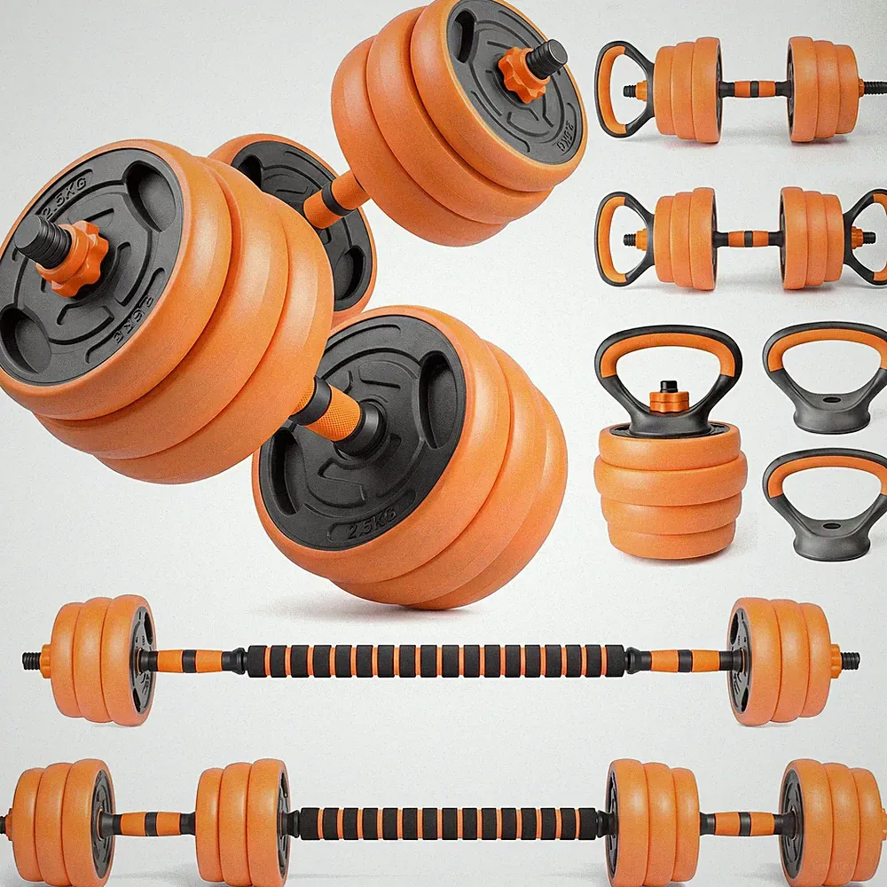 66LB Adjustable Dumbbell Set 4-in-1 Barbell Kettlebell Home Gym