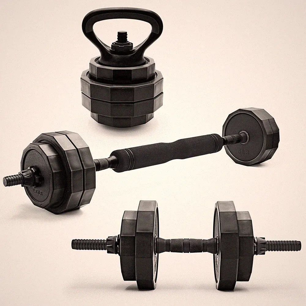 66Lb Multi-Use Weight Set - Adjustable Dumbbell, Barbell & Kettlebell for Full-B