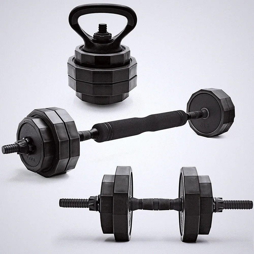 66Lb Multi-Use Weight Set - Adjustable Dumbbell, Barbell & Kettlebell for Full-B