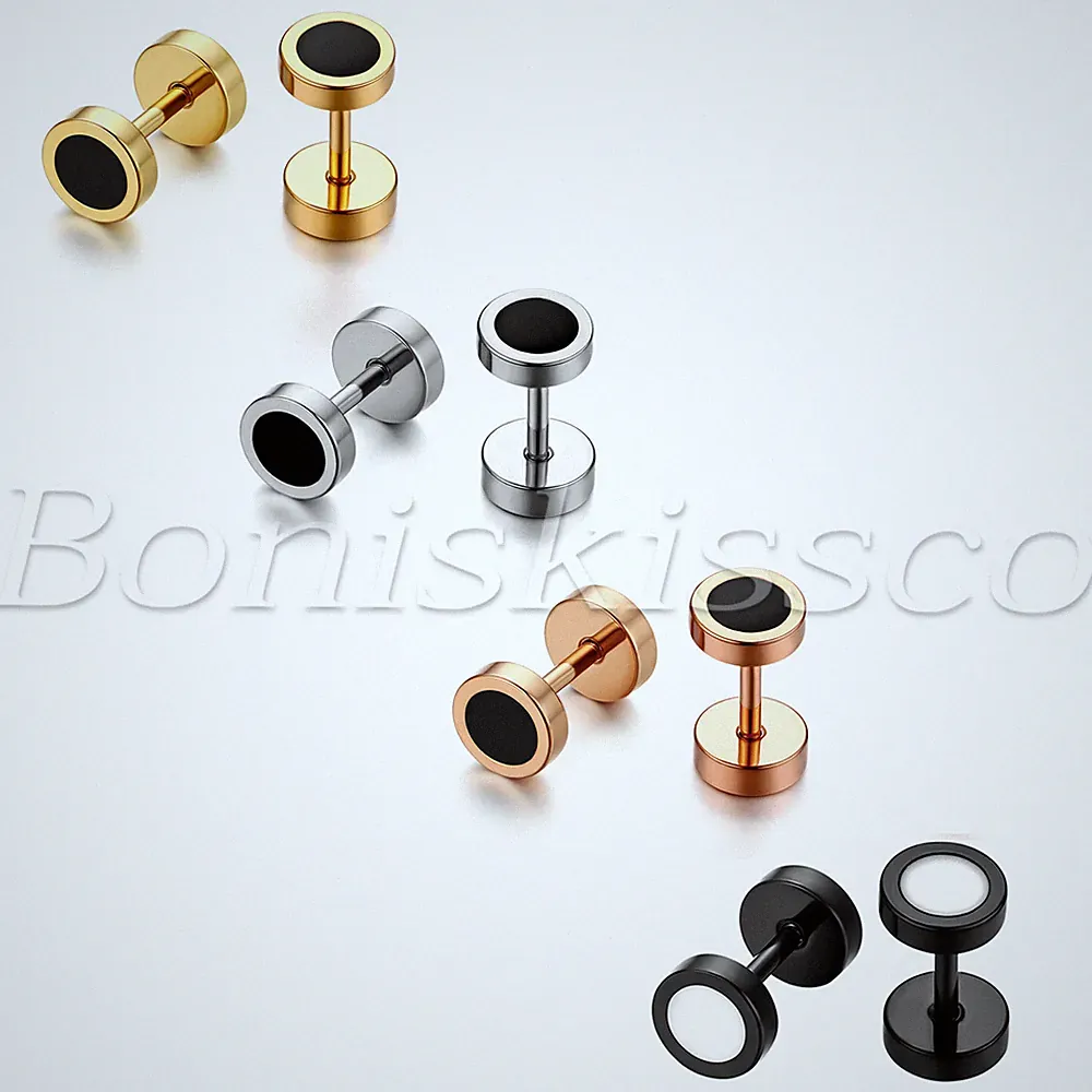 6mm Stainless Steel Round Dumbbell Barbell Earrings Ear Studs Men Women 8pcs Set