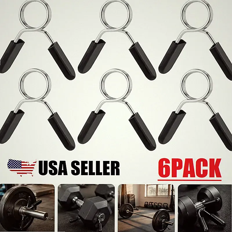 6Pcs Barbell Clamps Dumbbell Spring Clip Circlip Collars 1 Inch black and silver