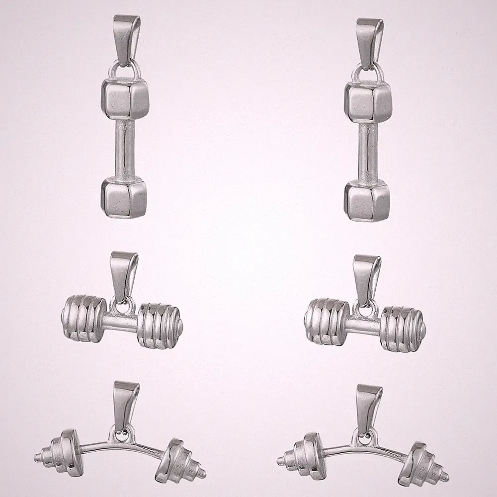 6pcs Dumbbell Charms Stainless Steel Gym Kettlebell Barbell Sport Charms for DIY