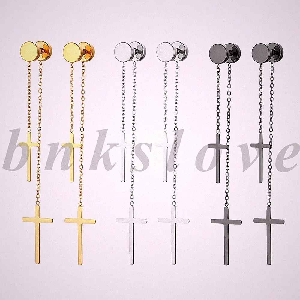 6pcs Men Women Stainless Steel Dumbbell Barbell Cross Drop Dangle Stud Earrings