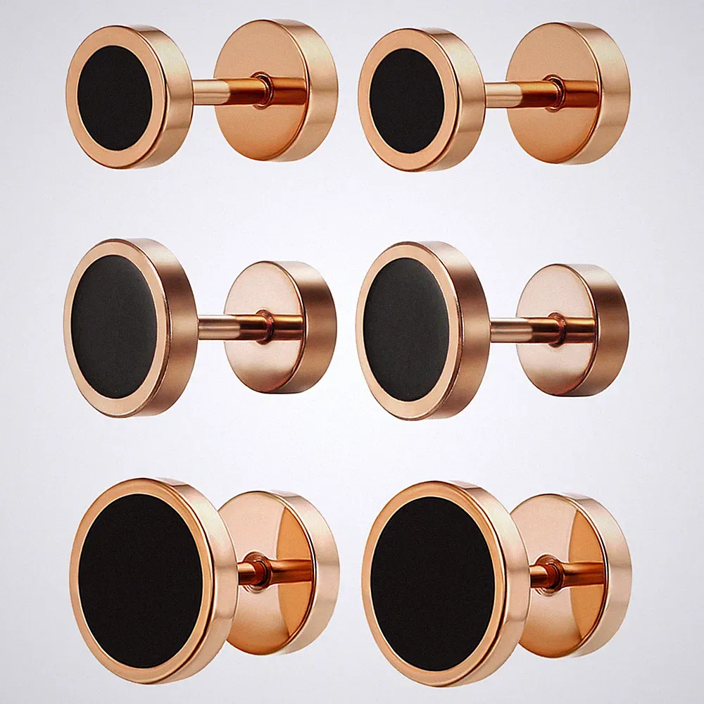 6pcs Stainless Steel 6-10MM Fake Gauges Dumbbell Stud Earrings Set for Men Women