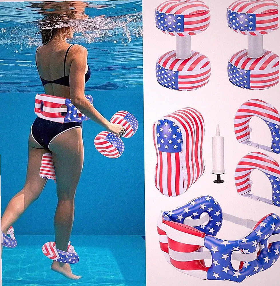 7 Pcs PVC Water Workout Equipment Aquatic Exercise Dumbbells Cuffs Belt Float