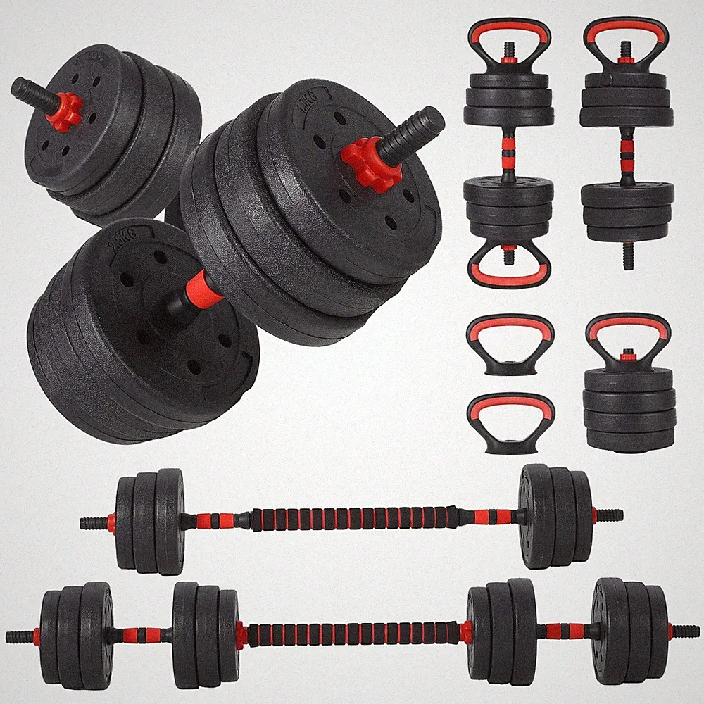 7-Piece 4-in-1 Adjustable Weight Set 44/55/66lb, Dumbbell Barbell Kettlebell Kit