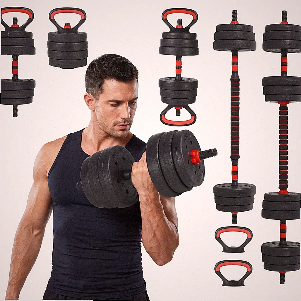 7-Piece Adjustable Dumbbell Set 44/55/66lb, Barbell Kettlebell Push-Up Handles