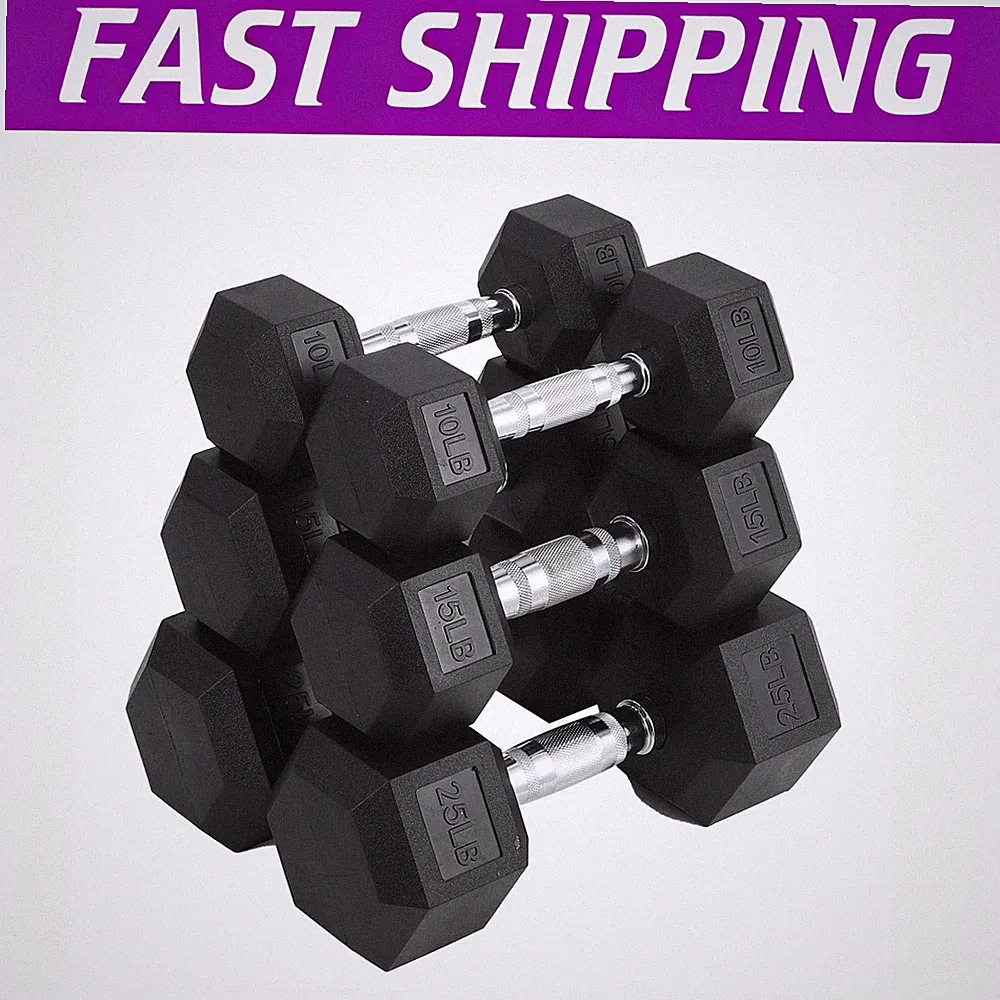 70/80/90/100 LBS Barbell Rubber-Coated Hex Dumbbells Weightlifting Home Gym