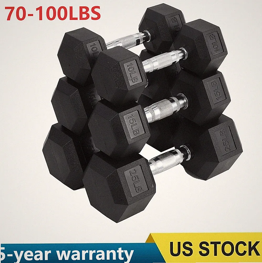70/80/90/100 LBS Hex Dumbbell Hand Weights Dumbbells Pair Strength Training