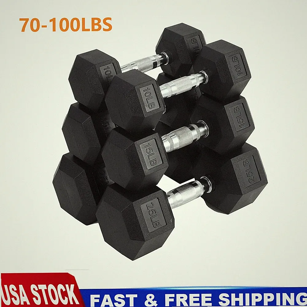 70/80/90/100 LBS Hex Dumbbells Set Rubber Coated for Weightlifting and Home Gym