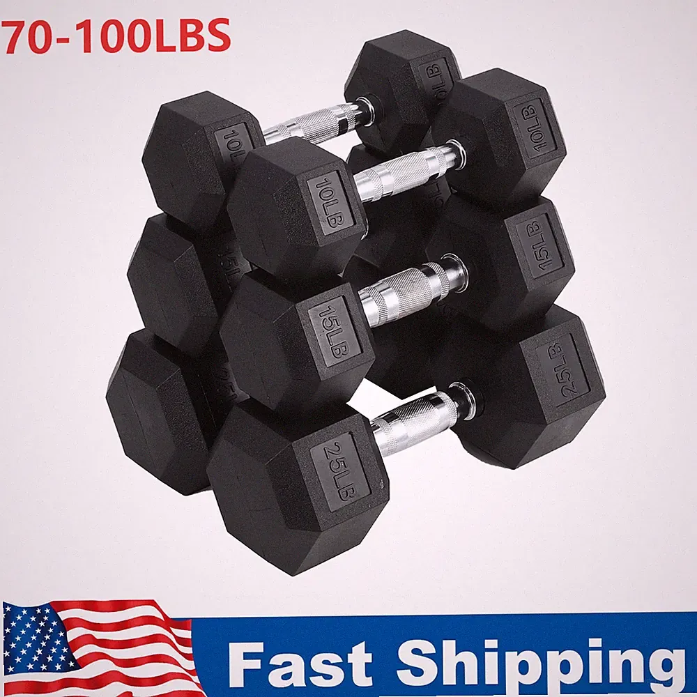 70/80/90/100LBS Total Hex Dumbbell Hand Weights Dumbbells Pair Strength Training