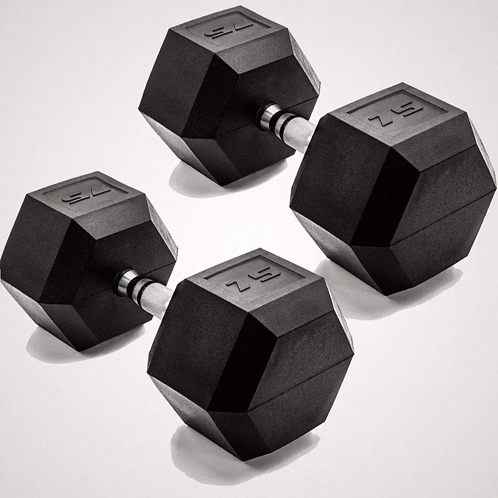 75 LB Rubber Coated Hex Dumbbell Hand Weight - Pair | Chrome Handle