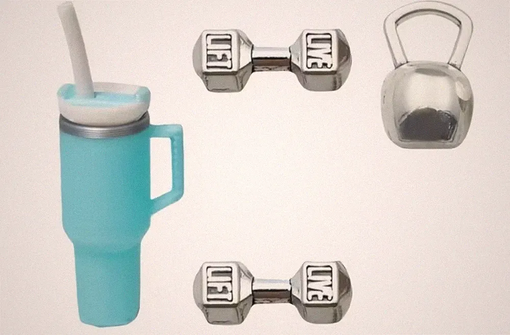 7pcs set 1:12 Exercise miniature Dumbbells Fitness gym kettlebell yoga mat