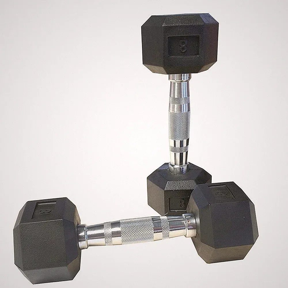 8 LB Dumbbell Pair Rubber Coated Cast Iron Hex Home Gym Exercise Weights