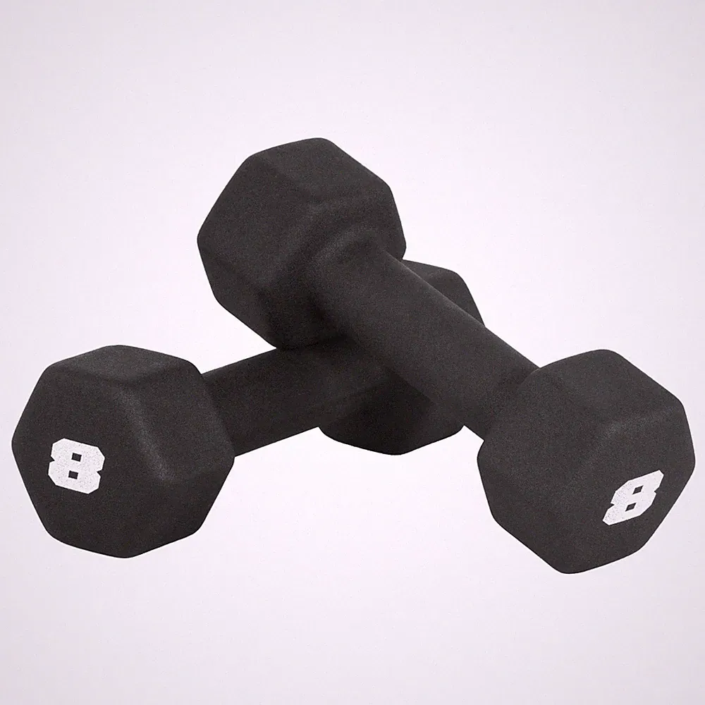 8 LB Neoprene Dumbbell Hand Weights Pair Black Exercise Equipment
