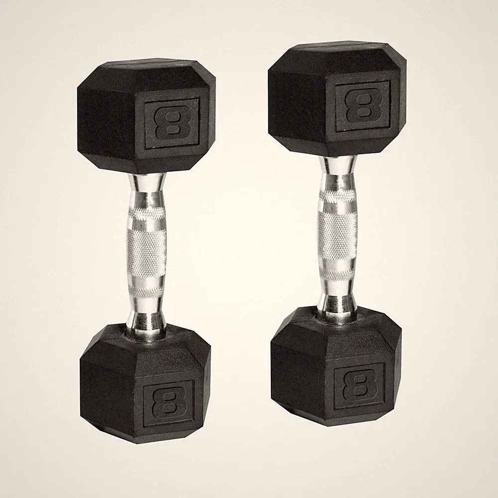 8 Lb Pair Coated Rubber Hex Dumbbell Strength Training Gym Fitness Workout Home