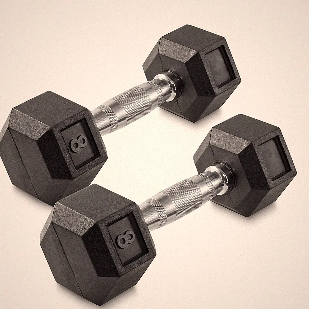 8 lb Pair Rubber Coated Hex Dumbbell Set, 16 Pounds Total