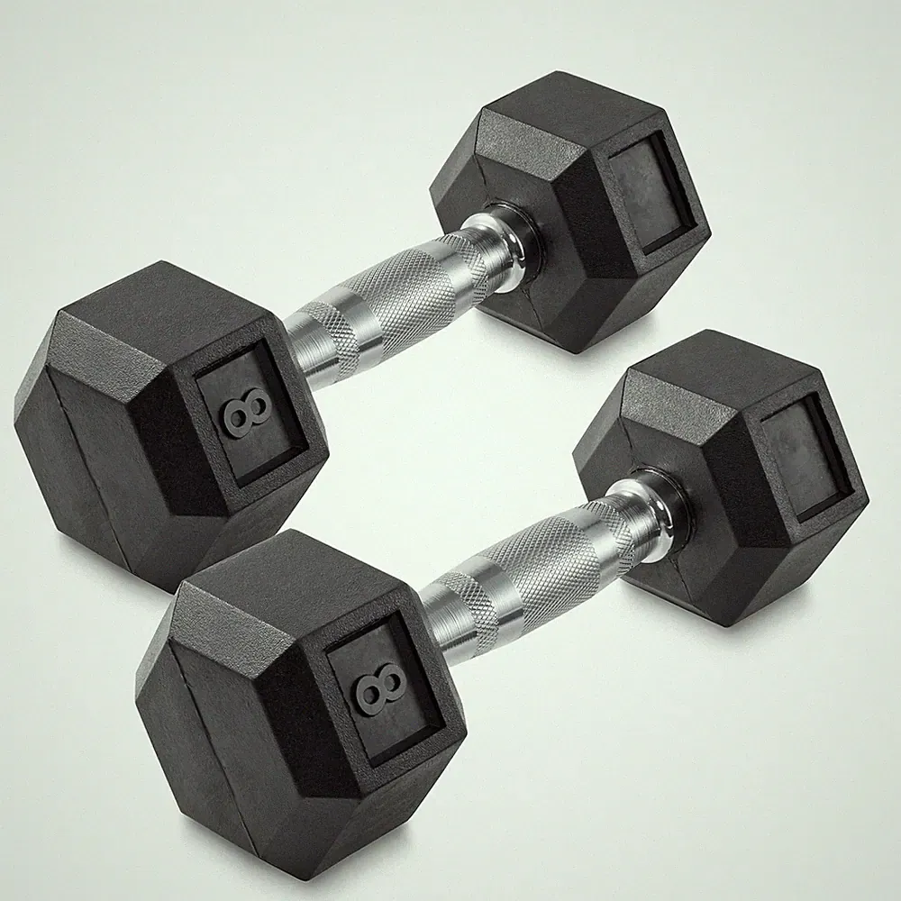 8 lb Pair Rubber Coated Hex Dumbbell Set, 16 Pounds Total