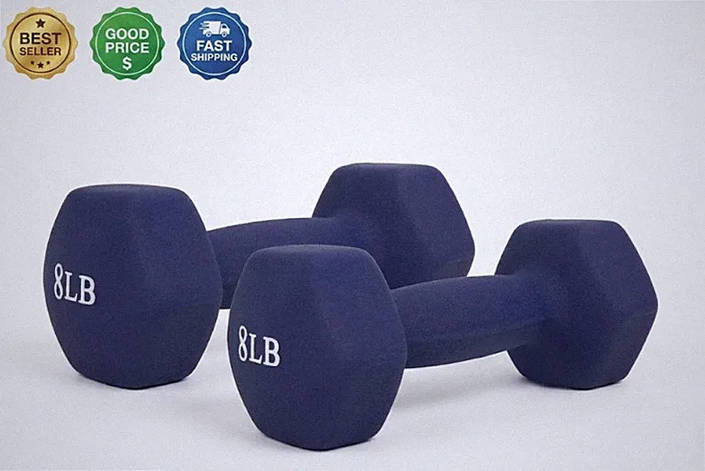 8 Pound Neoprene Dumbbell Set Blue Pair for Strength Training