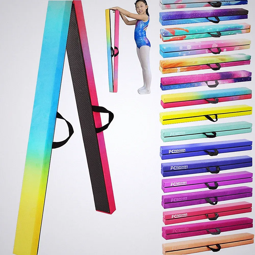 8FT Folding Balance Beam -Gymnastics Floor Beam -Gymnastics Equipment for Kid...