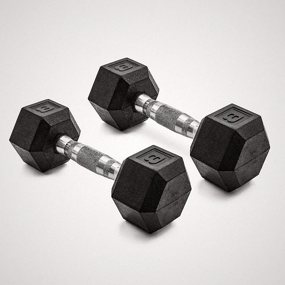 8lb Coated Rubber Hex Dumbbell, Pair