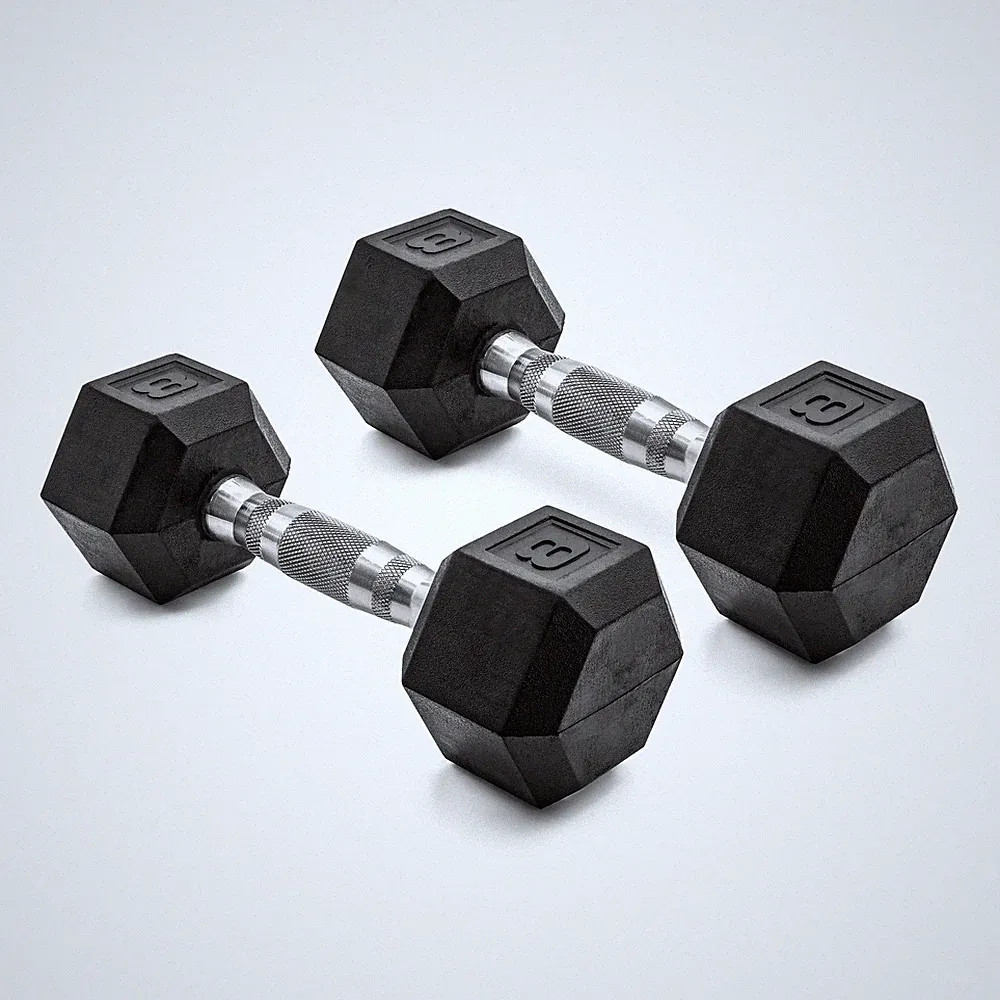 8lb Coated Rubber Hex Dumbbell, Pair (No-Roll Design, Durable Coated Weight)