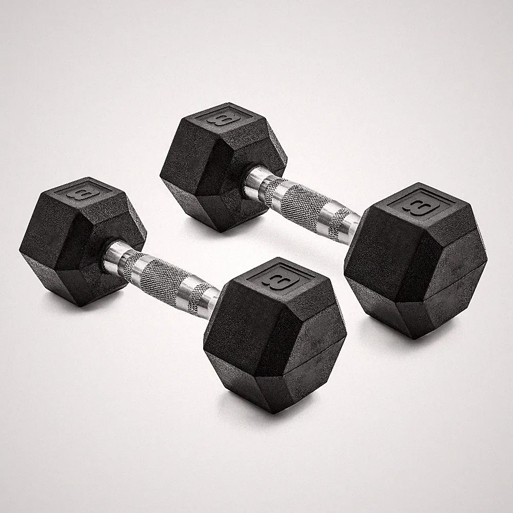 8lb Dumbbell Pair Coated Rubber Hex Weight with Ergonomic Steel Handle No-Roll