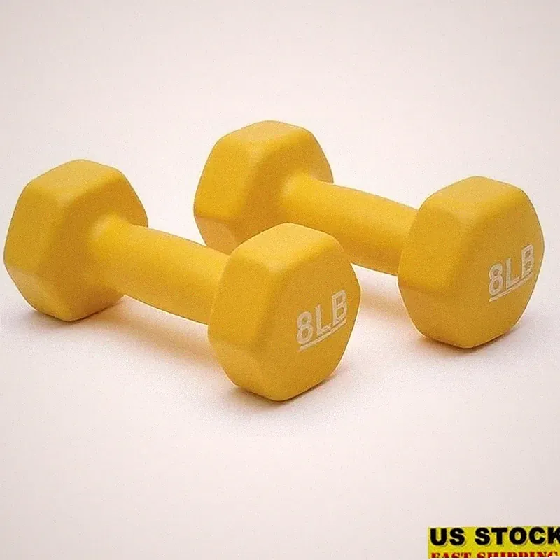 8lb Dumbbell Set Neoprene Coated Hexagon No-Roll Weight Training Equipment New