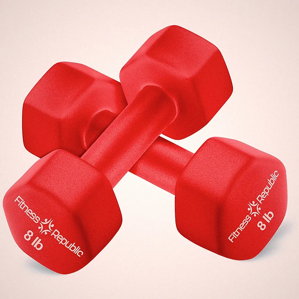 8LB Neoprene Workout Dumbbells Set of 2 - Non Slip, Anti Roll Exercise & Fitn...