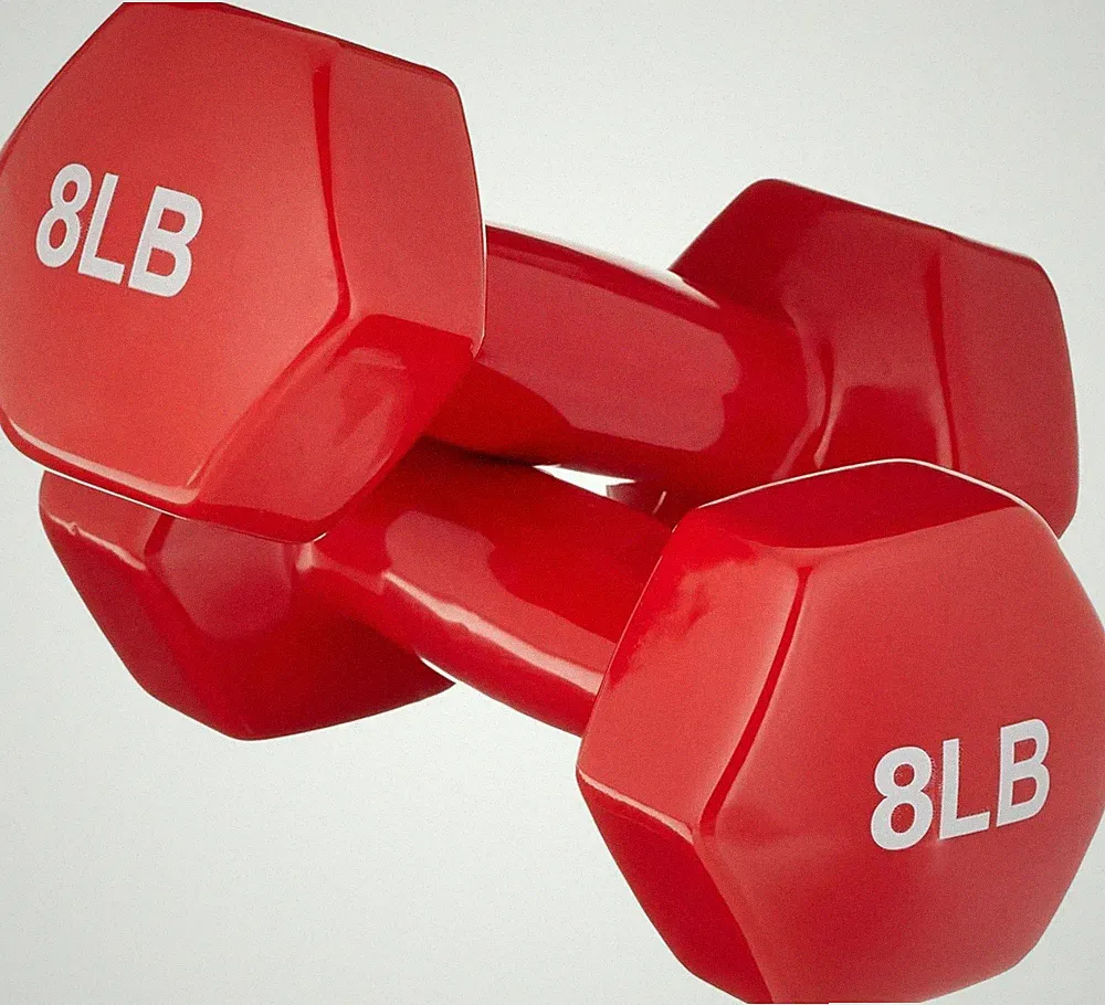 8lb Pair Dumbbells Vinyl Coated Hex Dumbbell Hand Weights for Home Gym Yoga, RED