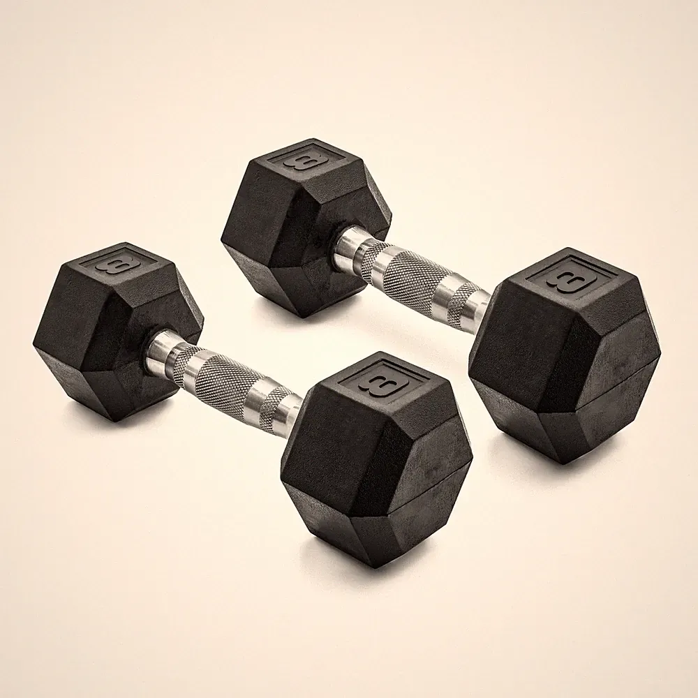 8lb Rubber Coated Hex Dumbbell Pair Weight Set for Home Gym Fitness Training