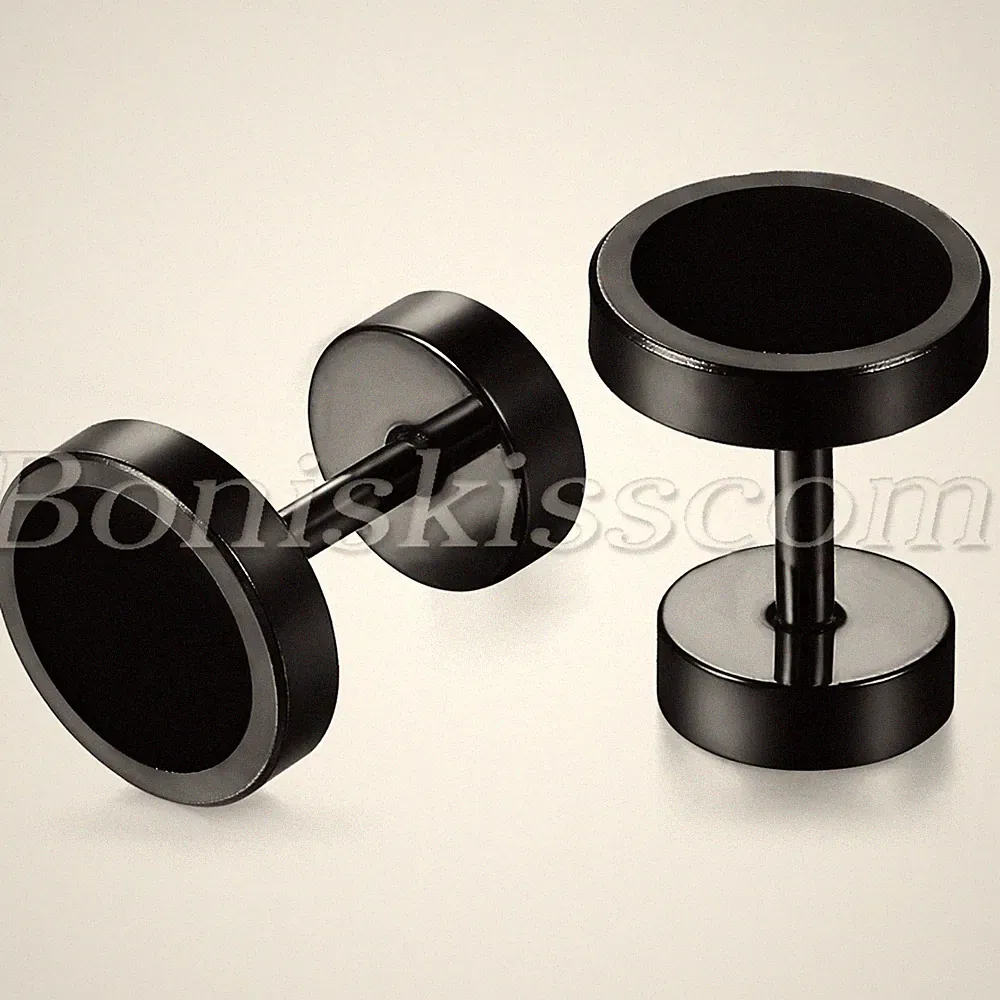 8MM Unisex Punk Stainless Steel Round Dumbbell Barbell Ear StudsEarrings 2pcs