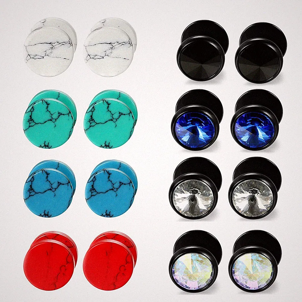 8Pairs Stainless Steel Round Barbell Dumbbell Screw Back Stud Earrings Men Women