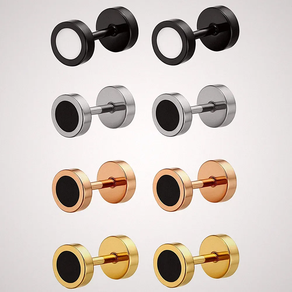 8pcs Set 6MM Round Stainless Steel Dumbbell Barbell Stud Earrings for Men Women