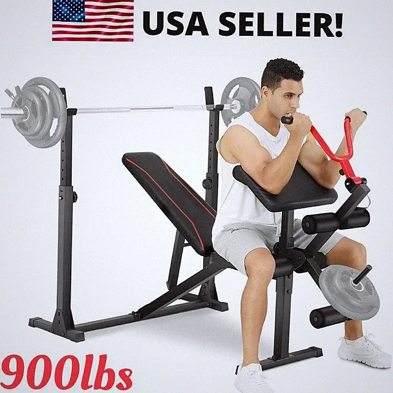 900LB Weight Bench with Squat Rack Olympic Adjustable Workout Bench for Home Gym