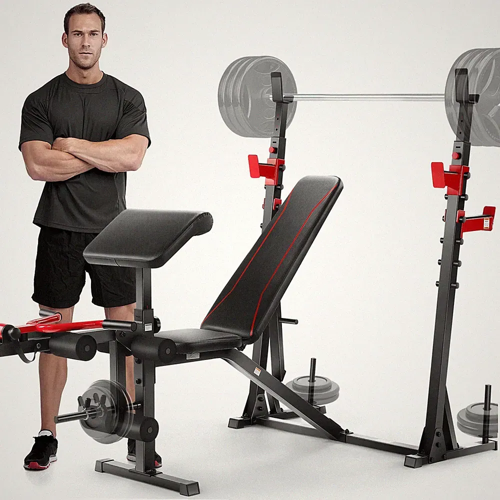 900lbs Adjustable Olympic Workout Bench Weight Bench with Squat Rack for Home Gy