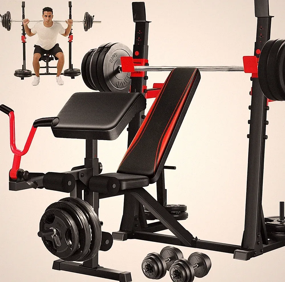 900LBS Adjustable Weight Bench Bench Press with Squat Rack Olympic for Home Gym