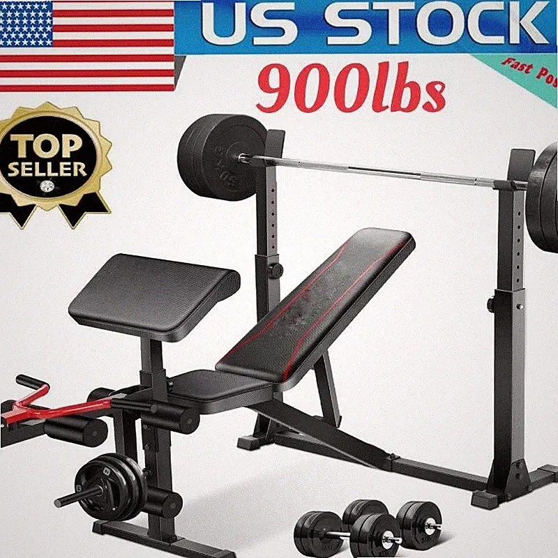 900LBS Adjustable Weight Bench Bench Press with Squat Rack Olympic for Home Gym