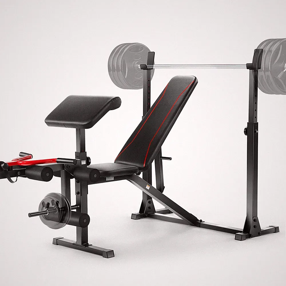 900LBS Adjustable Weight Bench Set w/Leg Extension,Leg Curl,Squat Rack for Home