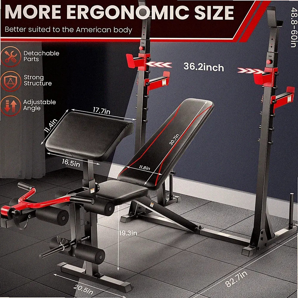 900lbs All-IN-ONE Olympic Weight Bench Set w/ Squat Rack Adjustable Weight Bench