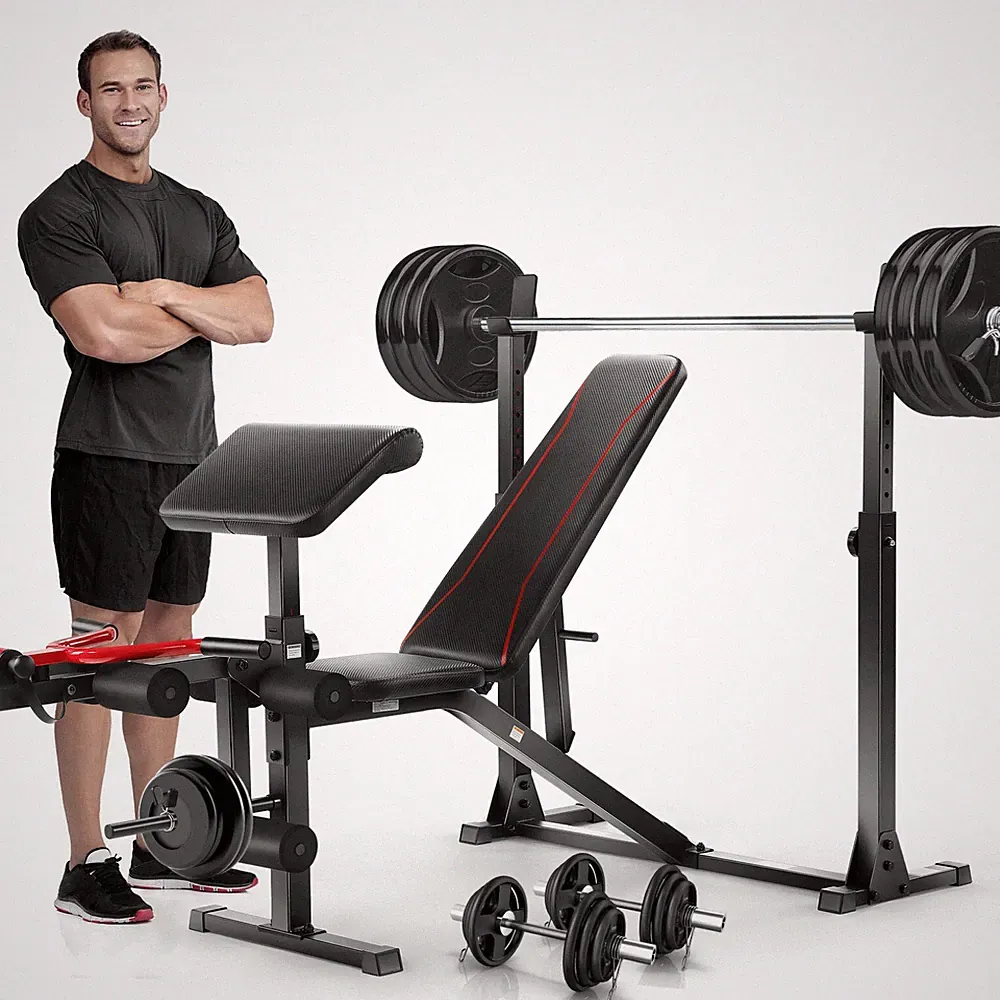 900lbs Heavy-Duty Adjustable Olympic Weight Bench Set with Barbell Rack for Home