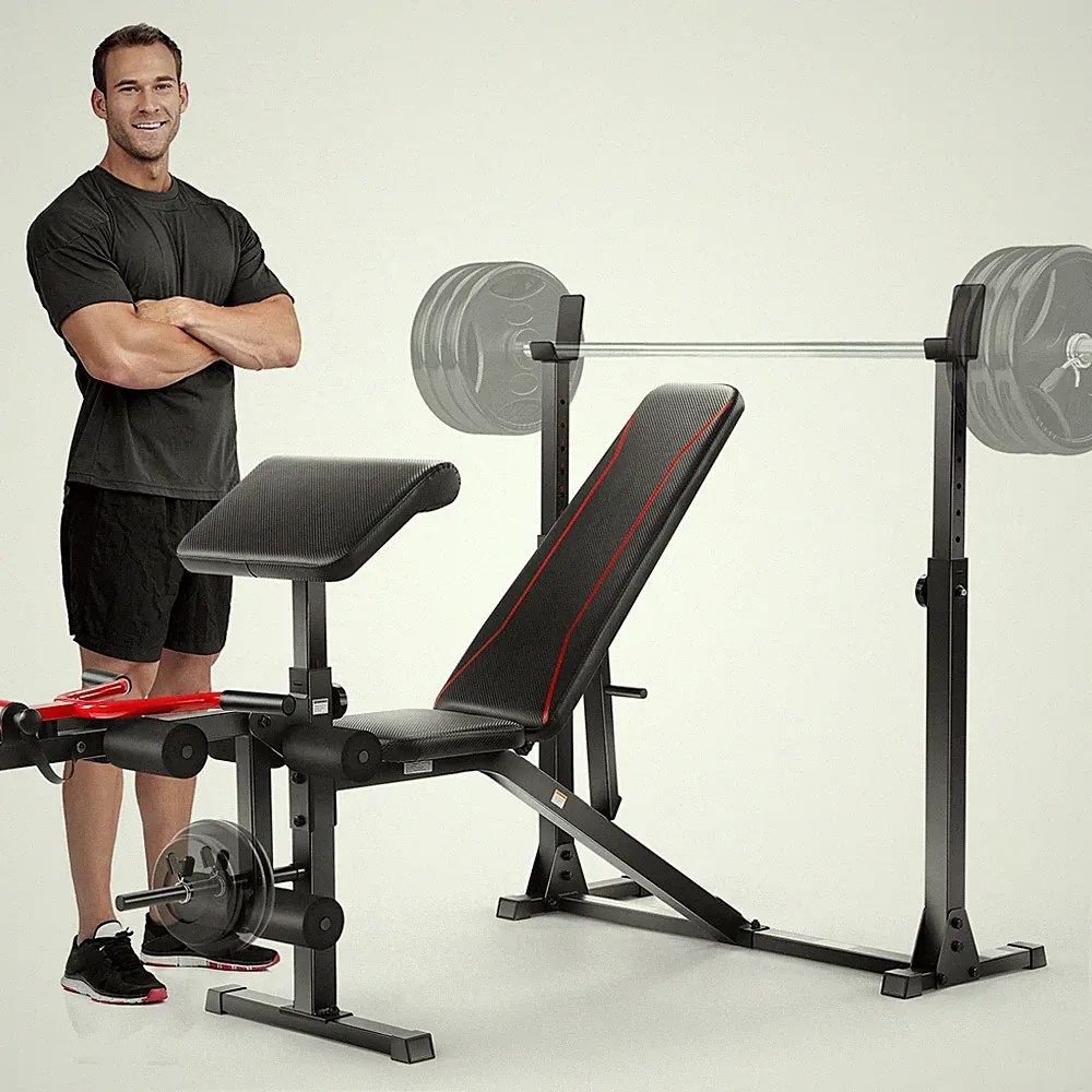 900lbs Heavy Duty Adjustable Olympic Weight Bench Set with Barbell Rack Home U.S